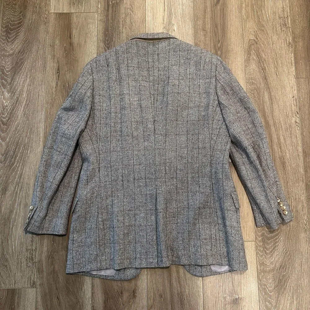 Vintage Mens Wool Herringbone Tweed Blazer Sport Coat USA Made Gray Size 44R